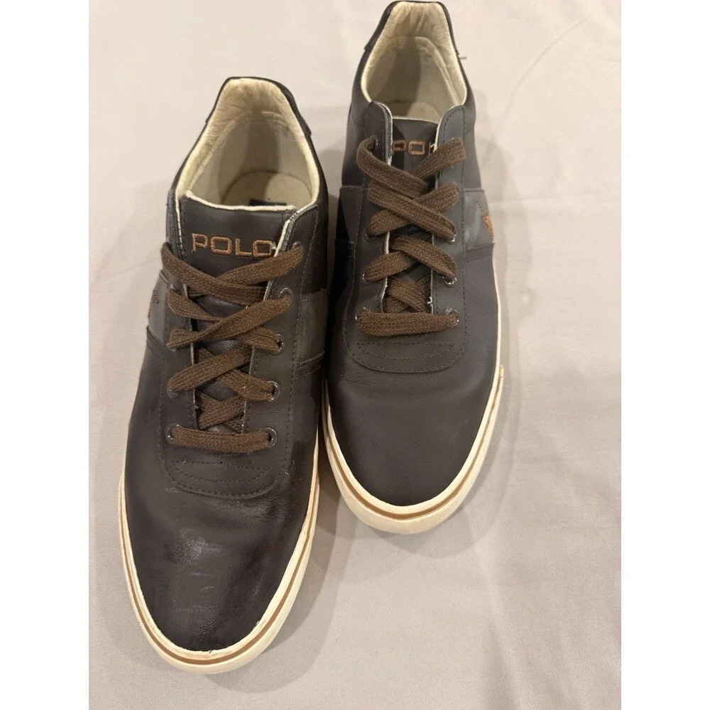 Polo Ralph Lauren Mens Shoes Hanford Brown Leather Lace Up Sneakers Size 12D